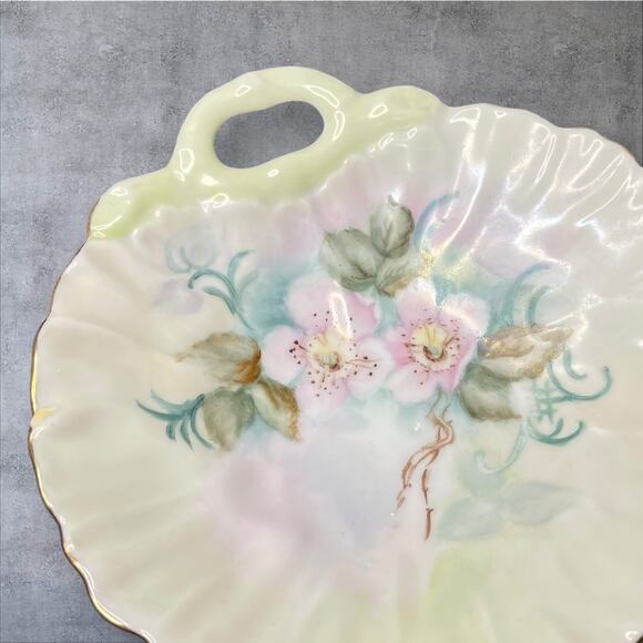 Vtg Hand Painted Porcelain Trinket Dish Pink Plum Blossoms Gold Rim M. Brown - Picture 2 of 9